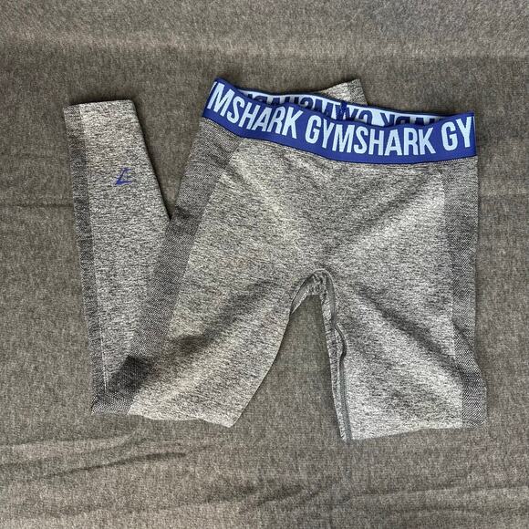 Gymshark Flex Gray Leggings Blue Logo Waistband Sz M Athleisure Booty Sculp Gym - Picture 1 of 9